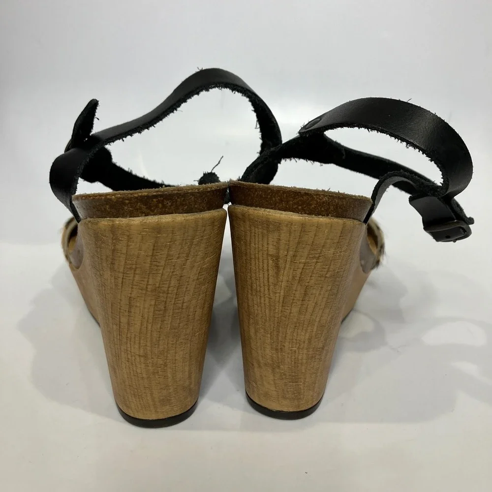 Biostep wedge Sandals calf hair animal print straps women's size 6.5 summer boho